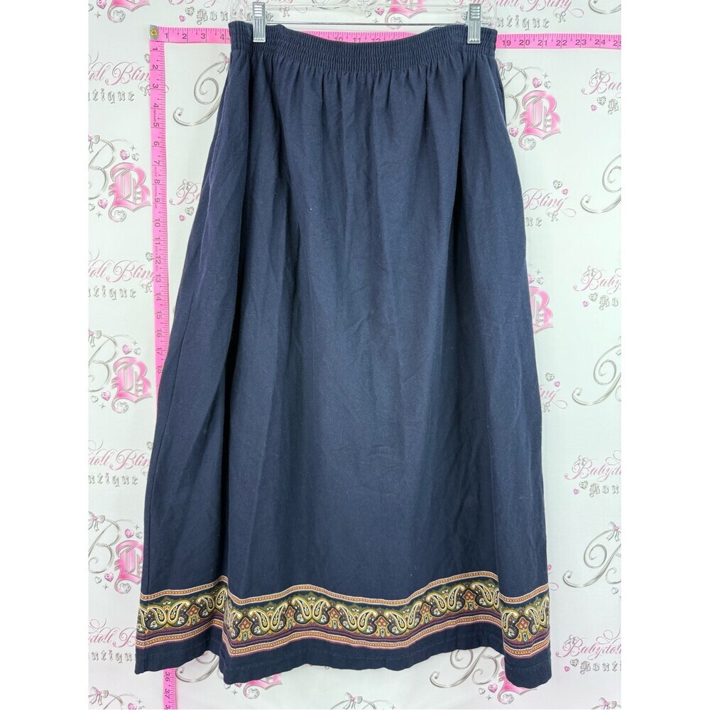 liz & co. Skirt Navy Blue boho Skirt with Paisley Hem